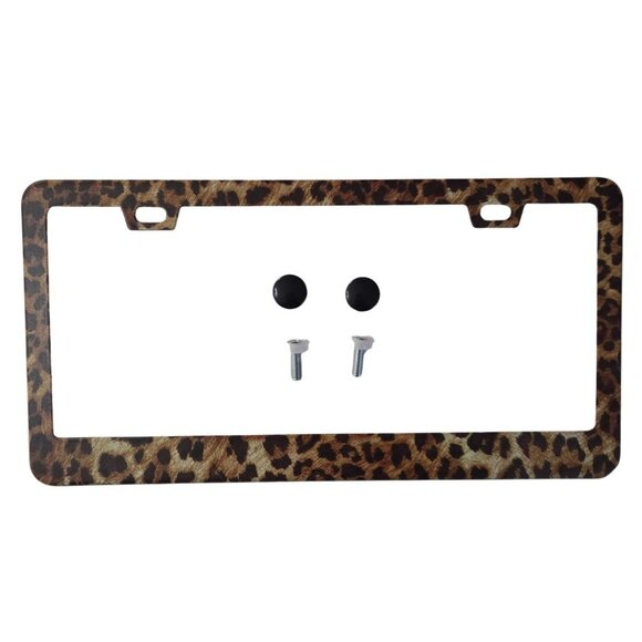 Brown Leopard Print License Plate Frame with Screws Hardware NEW Car Accessories - Picture 1 of 5